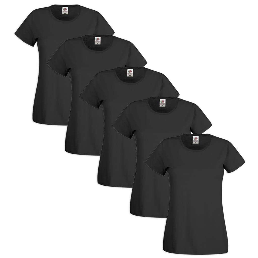 5 Fruit of the Loom Ladies Round Neck T-shirt Cotton Black M